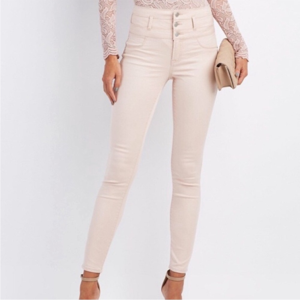 Refugee High Rise Rose Gold Skinny Jeans by Charlotte Russe
